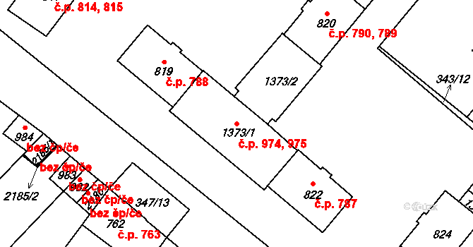 Přeštice 974,975 na parcele st. 1373/1 v KÚ Přeštice, Katastrální mapa