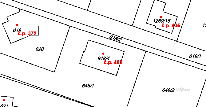 Bochoř 405 na parcele st. 648/4 v KÚ Bochoř, Katastrální mapa