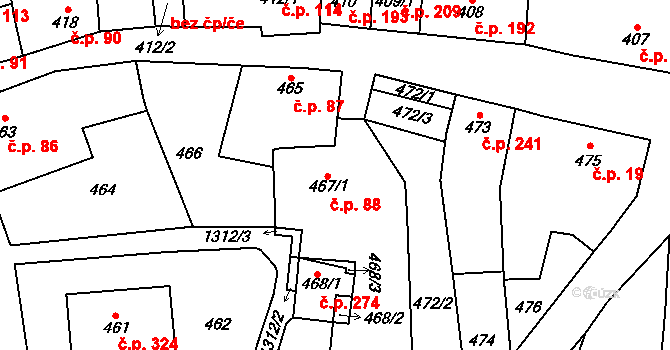 Velké Opatovice 88 na parcele st. 467/1 v KÚ Velké Opatovice, Katastrální mapa