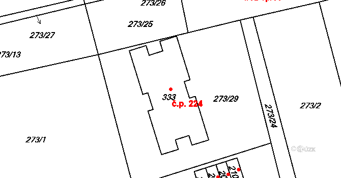Medlešice 224, Chrudim na parcele st. 333 v KÚ Medlešice, Katastrální mapa