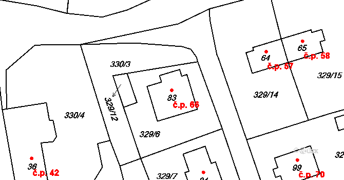 Chvalovice 66 na parcele st. 83 v KÚ Chvalovice u Netolic, Katastrální mapa