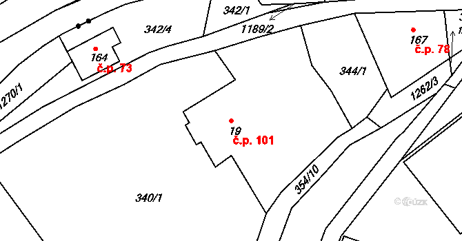Horní Kamenice 101, Česká Kamenice na parcele st. 19 v KÚ Horní Kamenice, Katastrální mapa