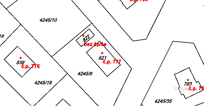 Rudoltice 777 na parcele st. 821 v KÚ Rudoltice u Lanškrouna, Katastrální mapa