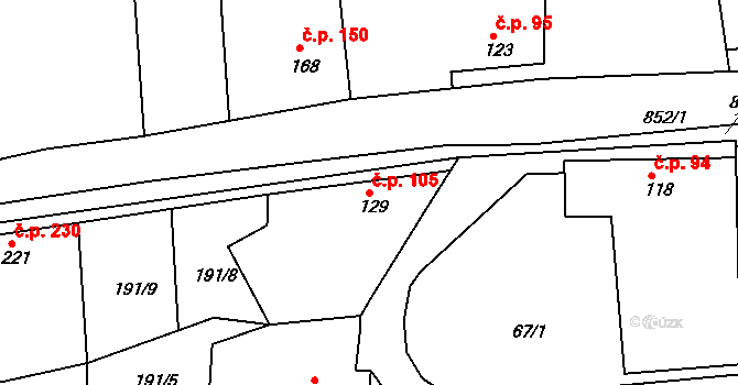 Líšťany 105 na parcele st. 129 v KÚ Líšťany u Cítolib, Katastrální mapa