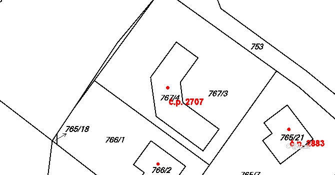 Rožnov pod Radhoštěm 2707 na parcele st. 767/4 v KÚ Tylovice, Katastrální mapa