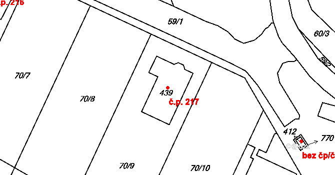 Braňany 217 na parcele st. 439 v KÚ Braňany, Katastrální mapa
