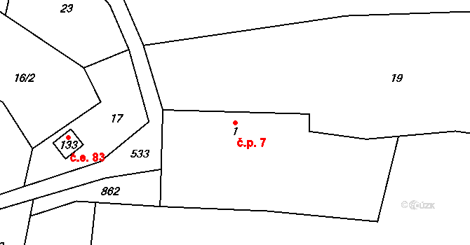 Koňkovice 7, Trpišovice na parcele st. 1 v KÚ Koňkovice, Katastrální mapa
