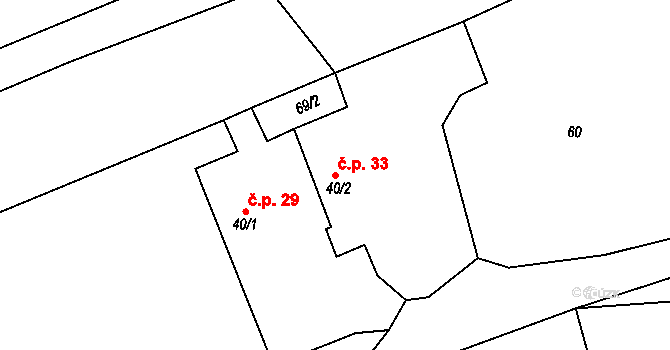 Kohoutov 33, Ždírec nad Doubravou na parcele st. 40/2 v KÚ Kohoutov u Ždírce nad Doubravou, Katastrální mapa