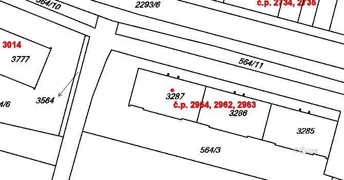 Havlíčkův Brod 2962,2963,2964 na parcele st. 3287 v KÚ Havlíčkův Brod, Katastrální mapa
