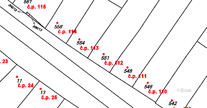 Hrušky 112 na parcele st. 551 v KÚ Hrušky, Katastrální mapa