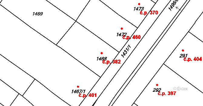 Podivín 382 na parcele st. 1468 v KÚ Podivín, Katastrální mapa