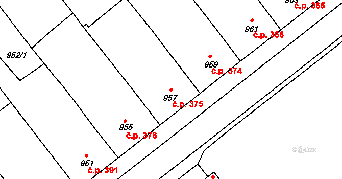 Šitbořice 375 na parcele st. 957 v KÚ Šitbořice, Katastrální mapa