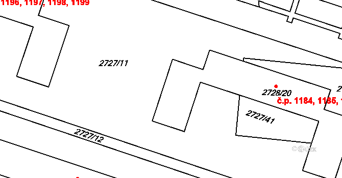 Holešov 1184,1185,1186,1187 na parcele st. 2728/20 v KÚ Holešov, Katastrální mapa