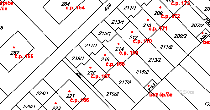 Bedihošť 168 na parcele st. 216 v KÚ Bedihošť, Katastrální mapa