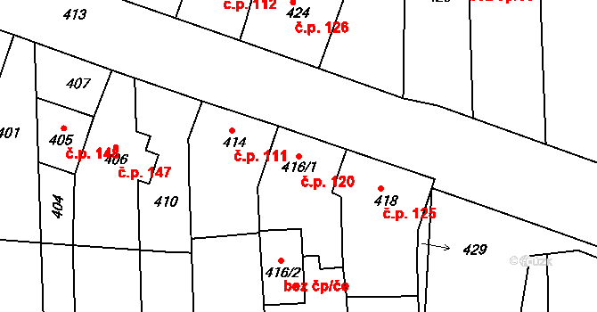 Mořice 120 na parcele st. 416/1 v KÚ Mořice, Katastrální mapa