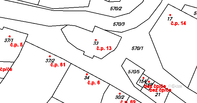 Prostějovičky 13 na parcele st. 33 v KÚ Prostějovičky, Katastrální mapa