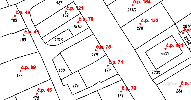 Citov 75 na parcele st. 179 v KÚ Citov, Katastrální mapa