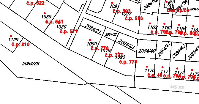 Jáchymov 777 na parcele st. 1079 v KÚ Jáchymov, Katastrální mapa
