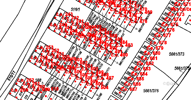 Jihlava 493 na parcele st. 5661/161 v KÚ Jihlava, Katastrální mapa