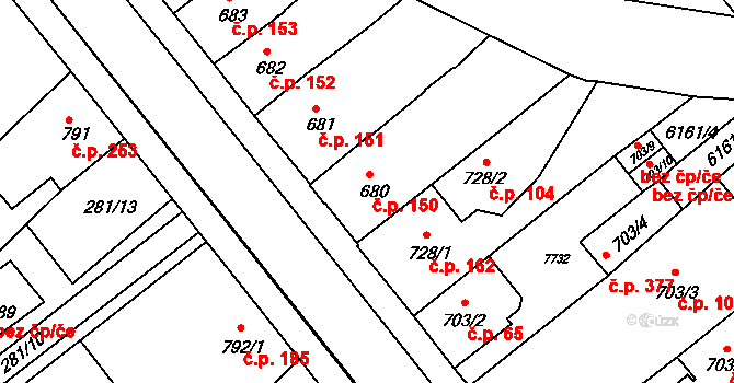 Telč-Štěpnice 150, Telč na parcele st. 680 v KÚ Telč, Katastrální mapa