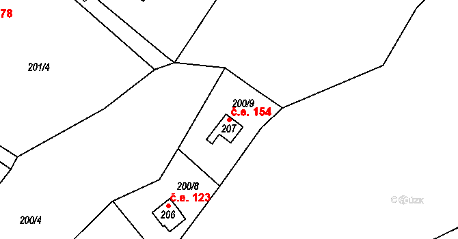 Hostěradice 154, Kamenný Přívoz na parcele st. 207 v KÚ Hostěradice, Katastrální mapa