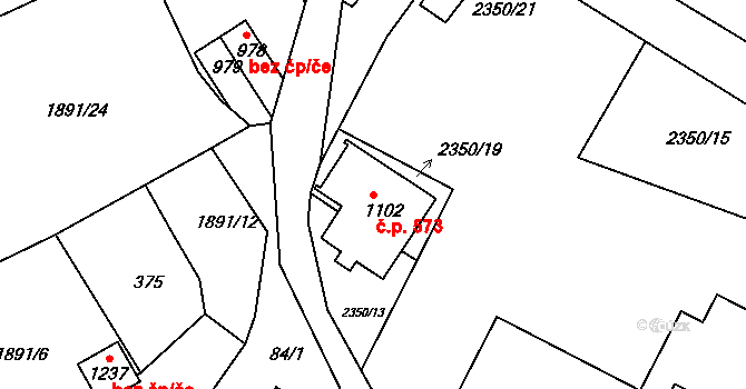Luby 573 na parcele st. 1102 v KÚ Luby I, Katastrální mapa