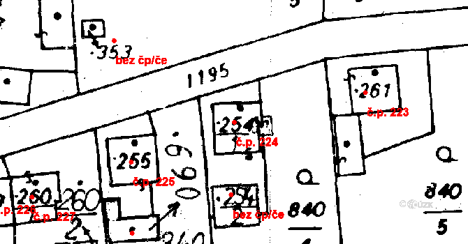 Osek 224 na parcele st. 254/1 v KÚ Osek u Rokycan, Katastrální mapa