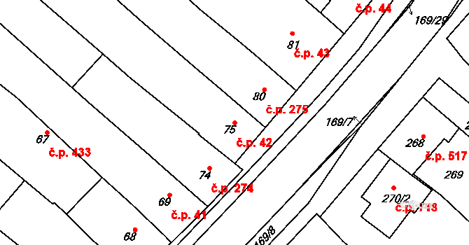 Vnorovy 42 na parcele st. 75 v KÚ Vnorovy, Katastrální mapa