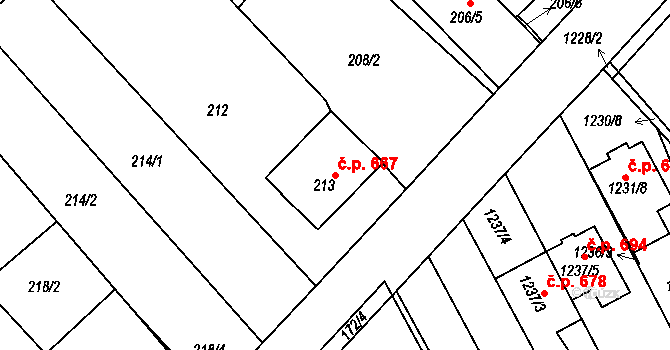 Vnorovy 667 na parcele st. 213 v KÚ Vnorovy, Katastrální mapa