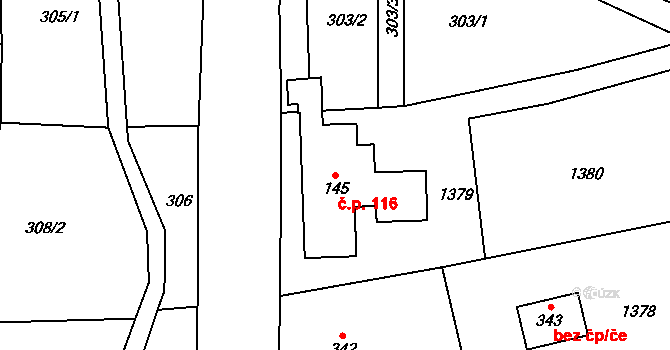 Roprachtice 116 na parcele st. 145 v KÚ Roprachtice, Katastrální mapa