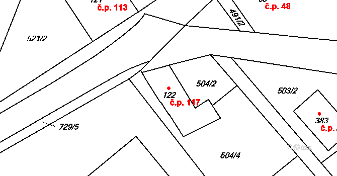 Černožice 117 na parcele st. 122 v KÚ Černožice nad Labem, Katastrální mapa