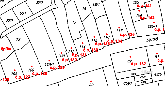 Polička-Město 132, Polička na parcele st. 114 v KÚ Polička, Katastrální mapa