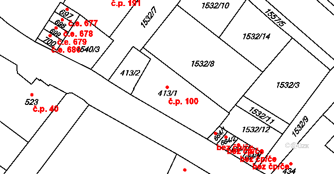 Děčín VIII-Dolní Oldřichov 100, Děčín na parcele st. 413/1 v KÚ Horní Oldřichov, Katastrální mapa