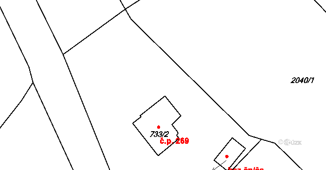 Košťálov 269 na parcele st. 733/2 v KÚ Košťálov, Katastrální mapa