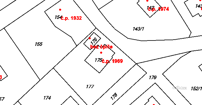 Rožnov pod Radhoštěm 1969 na parcele st. 175 v KÚ Tylovice, Katastrální mapa