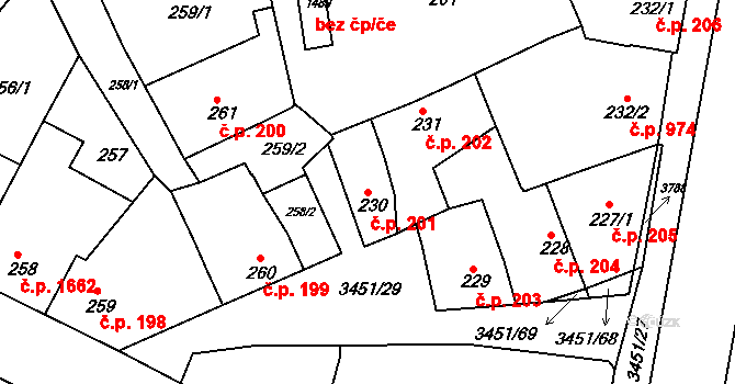 Lysá nad Labem 201 na parcele st. 230 v KÚ Lysá nad Labem, Katastrální mapa
