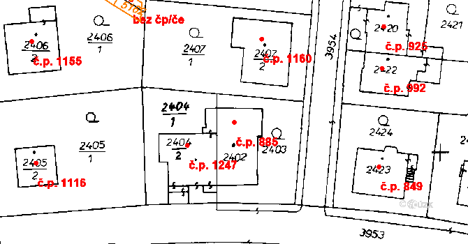 Poděbrady III 885, Poděbrady na parcele st. 2402 v KÚ Poděbrady, Katastrální mapa