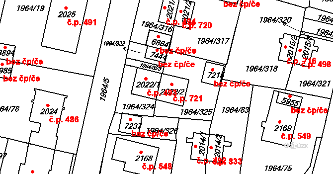Borovina 721, Třebíč na parcele st. 2022/2 v KÚ Třebíč, Katastrální mapa