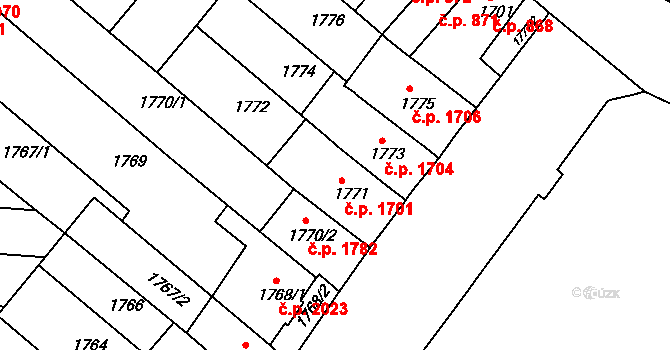 Černá Pole 1701, Brno na parcele st. 1771 v KÚ Černá Pole, Katastrální mapa