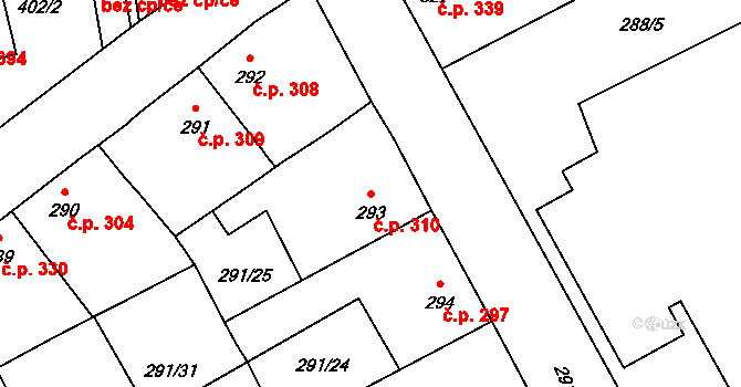Černčice 310 na parcele st. 293 v KÚ Černčice u Loun, Katastrální mapa
