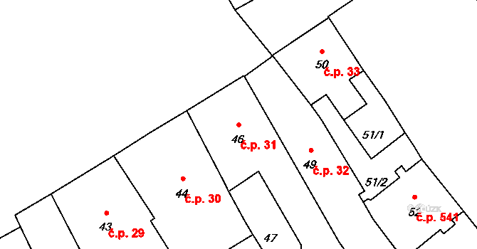 Pelhřimov 31 na parcele st. 46 v KÚ Pelhřimov, Katastrální mapa