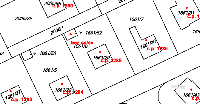 Pelhřimov 1285 na parcele st. 1661/29 v KÚ Pelhřimov, Katastrální mapa