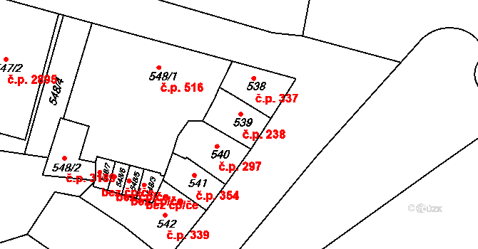 Teplice 238 na parcele st. 539 v KÚ Teplice, Katastrální mapa