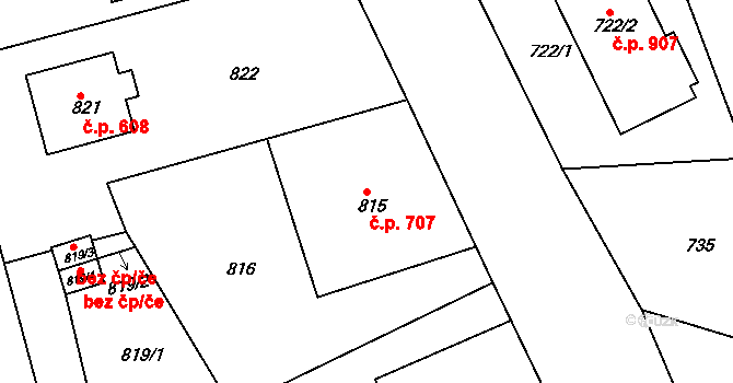 Letovice 707 na parcele st. 815 v KÚ Letovice, Katastrální mapa