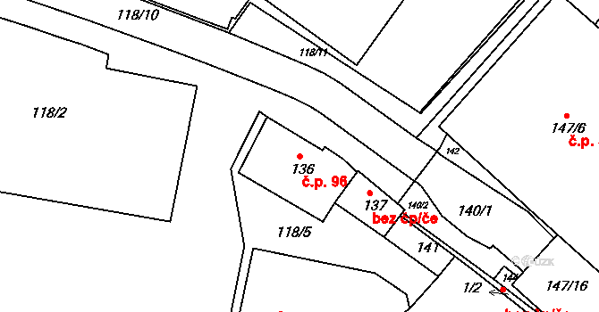 Frýdek 96, Frýdek-Místek na parcele st. 136 v KÚ Frýdek, Katastrální mapa