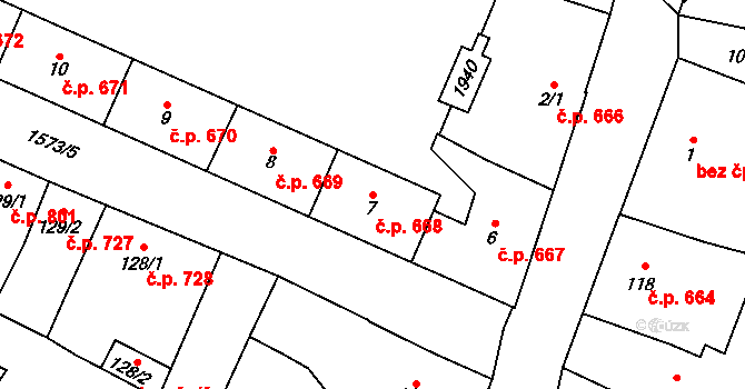 Litovel 668 na parcele st. 7 v KÚ Litovel, Katastrální mapa