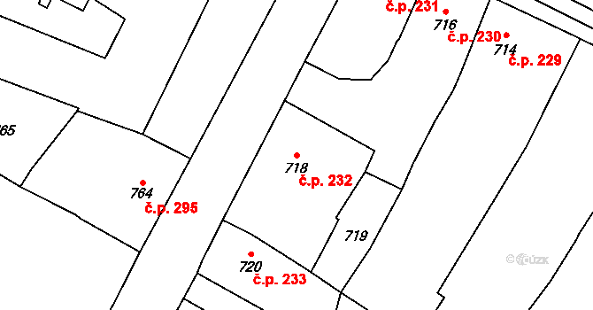 Hostomice 232 na parcele st. 718 v KÚ Hostomice pod Brdy, Katastrální mapa