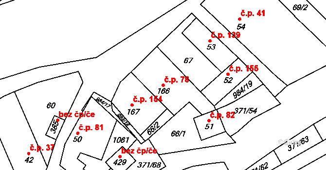 Praskolesy 78 na parcele st. 166 v KÚ Praskolesy, Katastrální mapa