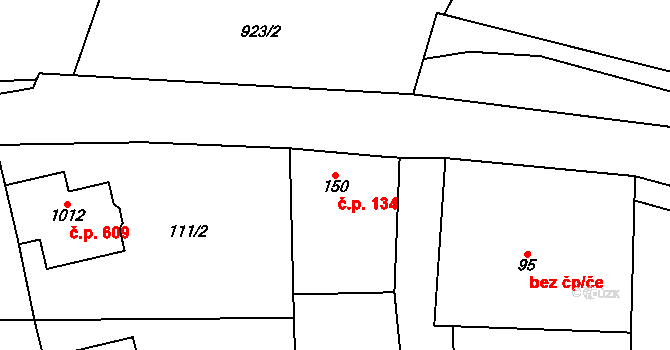 Veltrusy 134 na parcele st. 150 v KÚ Veltrusy, Katastrální mapa