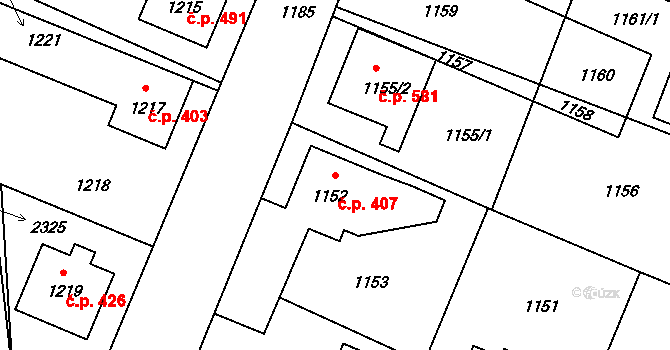 Jablůnka 407 na parcele st. 1152 v KÚ Jablůnka, Katastrální mapa